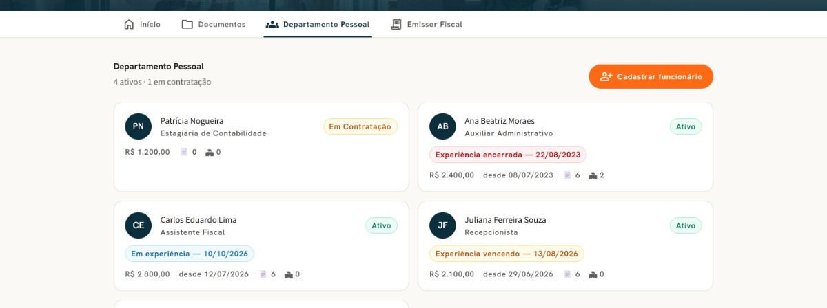 Funcionários e folha no Espaço do Cliente